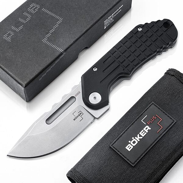 BÖKER PLUS® Dvalin Folder Drop - folding knife with G10 handle black - modern pocket knife with extra sharp D2 Droppoint