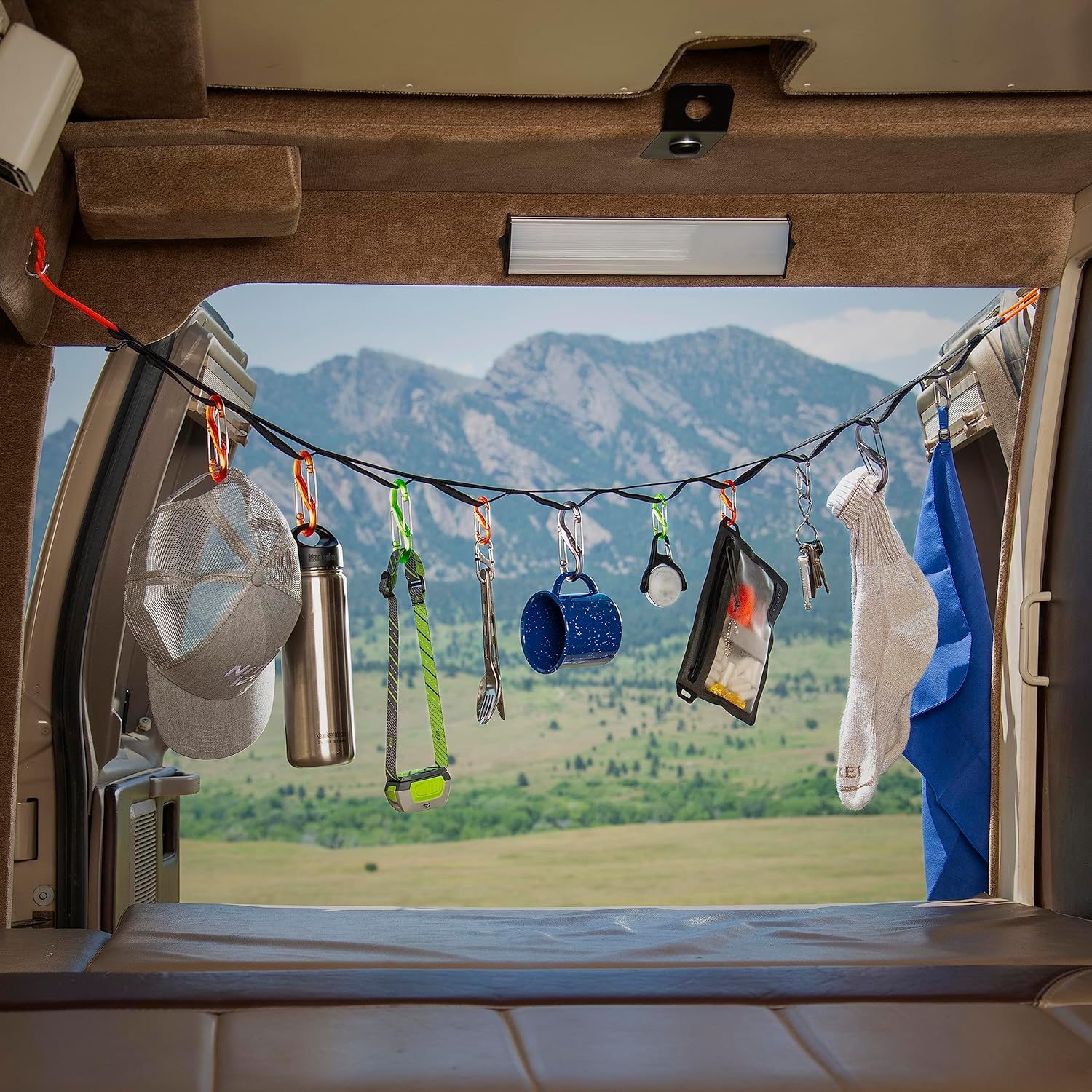 Nite Ize GearLine Hanging Organization System - Gear Ties for Camping, Hiking & Outdoor Activities - Webbing Line with S-Biner Clips & Bendable Gear Ties - Camping Gear Organization - Multicolor