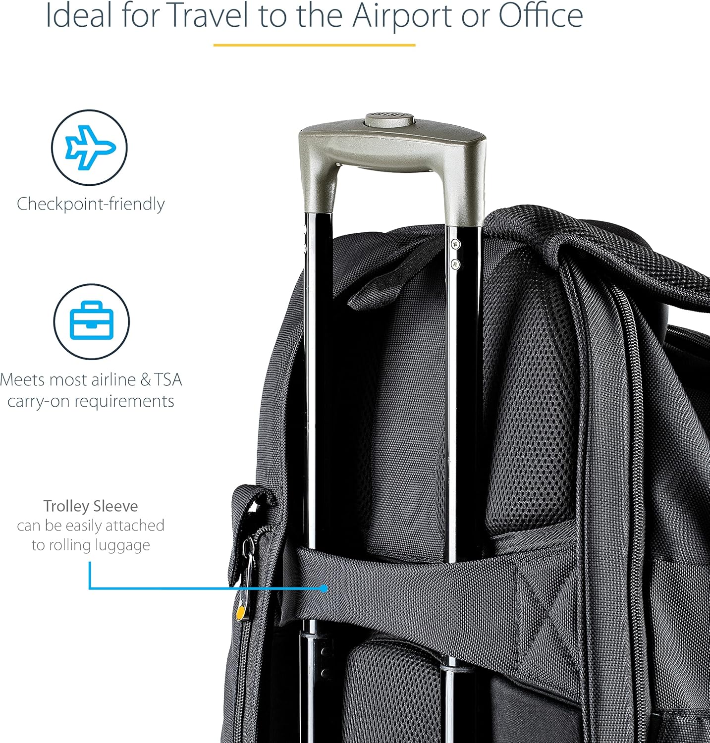 StarTech.com Unisex Backpack Ergonomic Computer Bag with Removable Accessories Case - 1680D Ballistic Nylon, Black