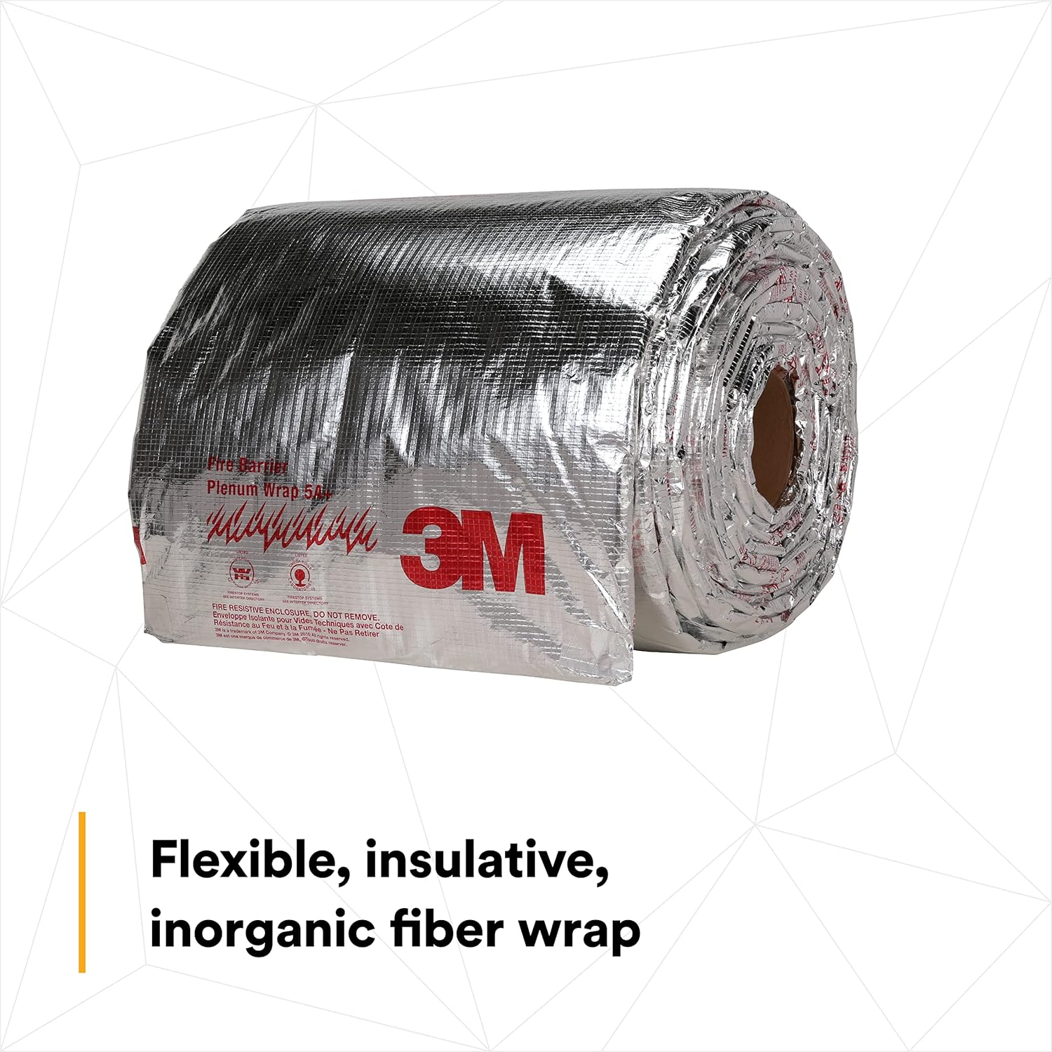 3M Fire Barrier Plenum Wrap 5A+, Inorganic Fiber Blanket With Encapsulated Scrim-Reinforced Foil, 1/2 in x 24 in x 50 ft