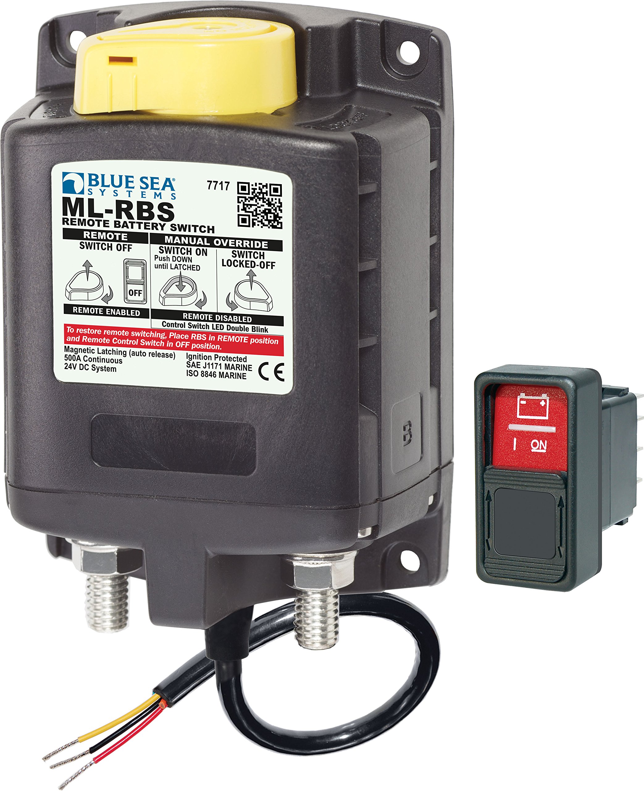 Blue Sea Systems 7717 ML RBS SPST Solenoid with Manual Control Auto-Release, 24V