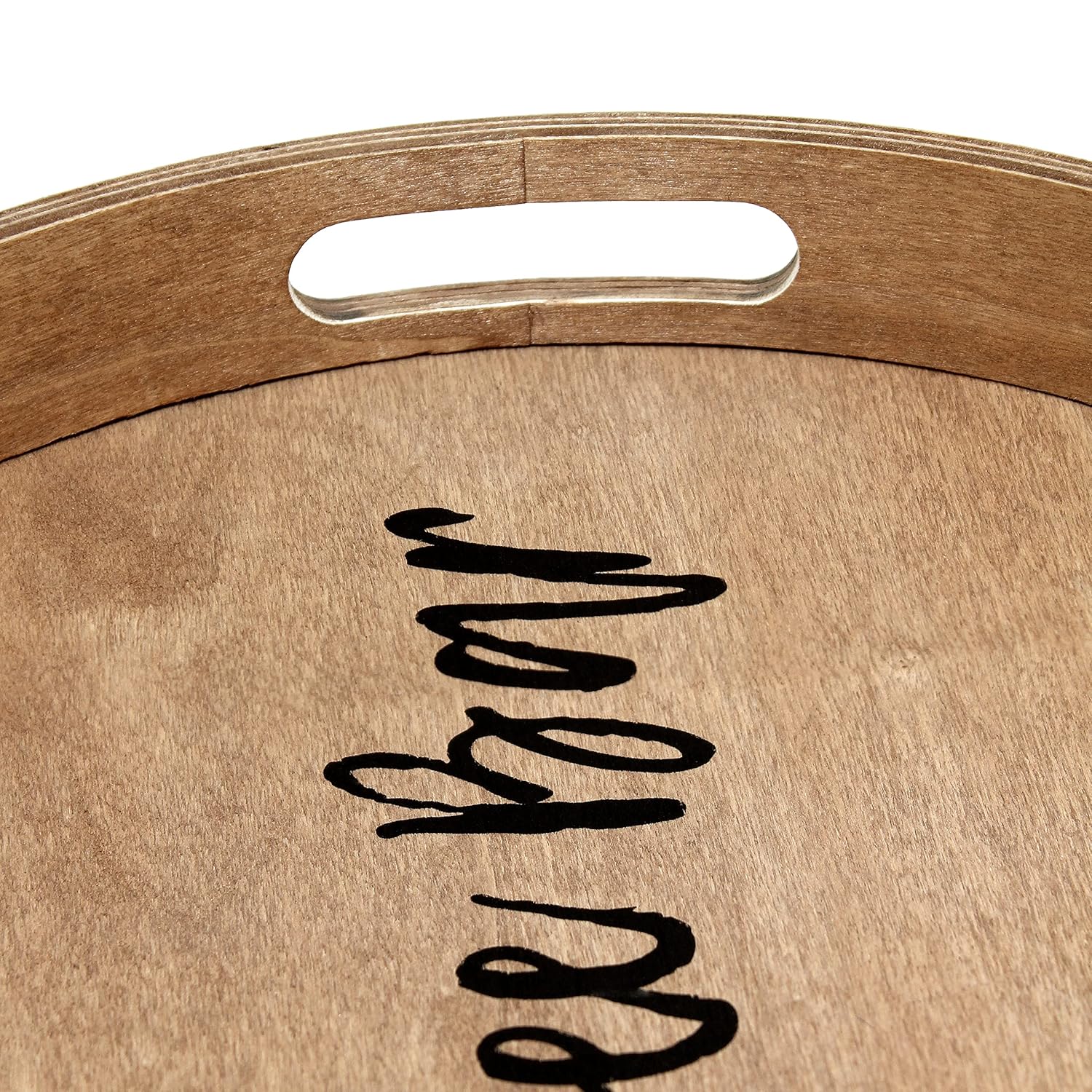 Elegant Designs Decorative Round Wood Serving Tray w/Handles