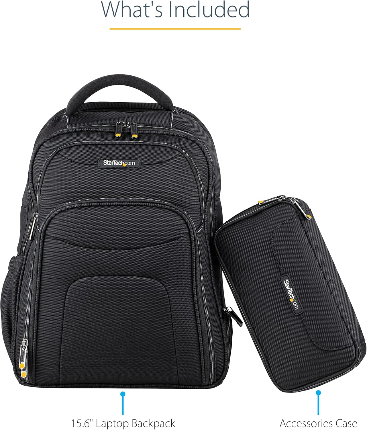 StarTech.com Unisex Backpack Ergonomic Computer Bag with Removable Accessories Case - 1680D Ballistic Nylon, Black