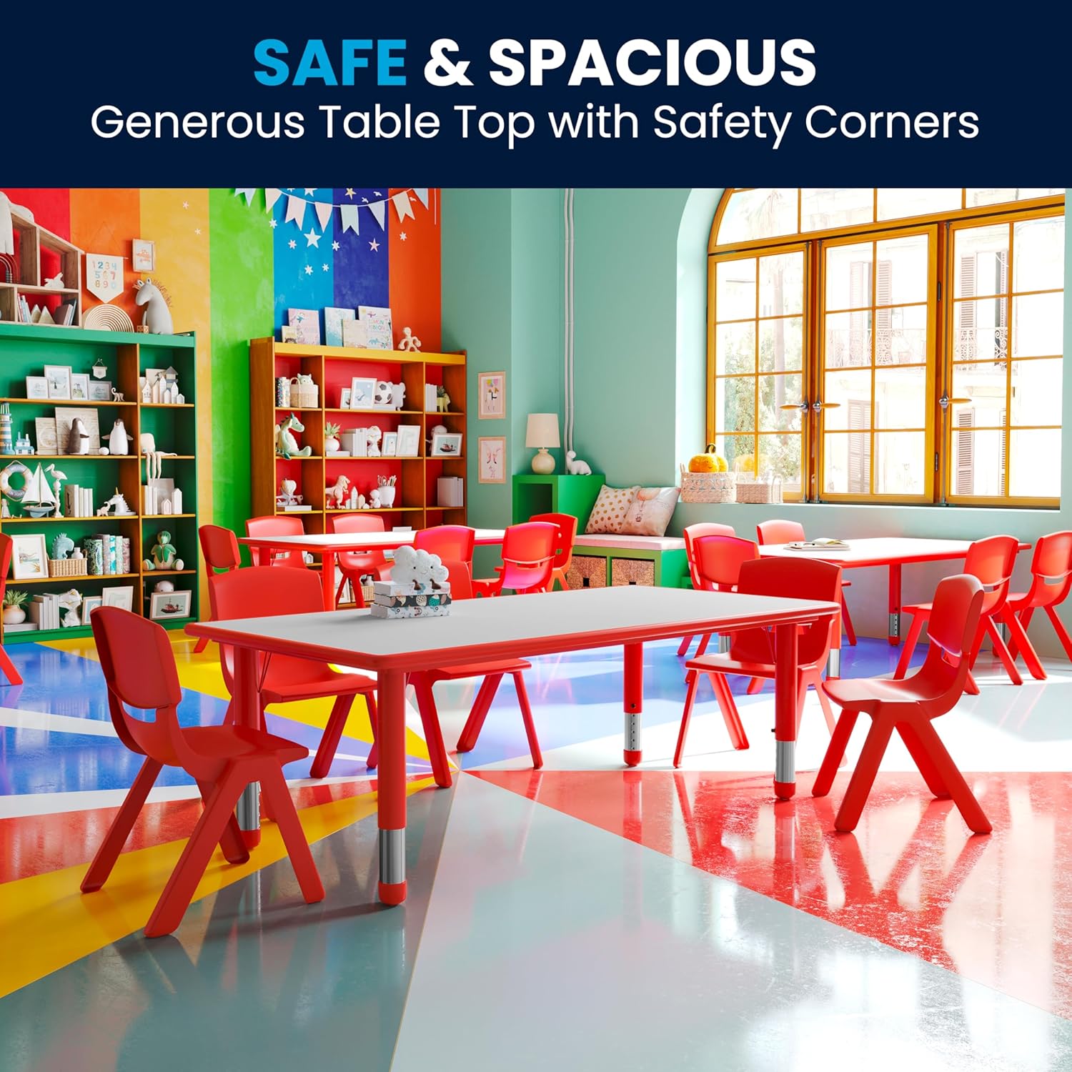 Flash Furniture Wren 23.625''W x 47.25''L Rectangular Red Plastic Height Adjustable Activity Table with Grey Top Red Set of 1