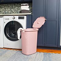 Mind Reader 60L Slim Laundry Hamper with Lid, Wicker-Style Plastic