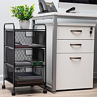 MIND READER Metal Mesh Rolling Storage Cart with Removable Drawers