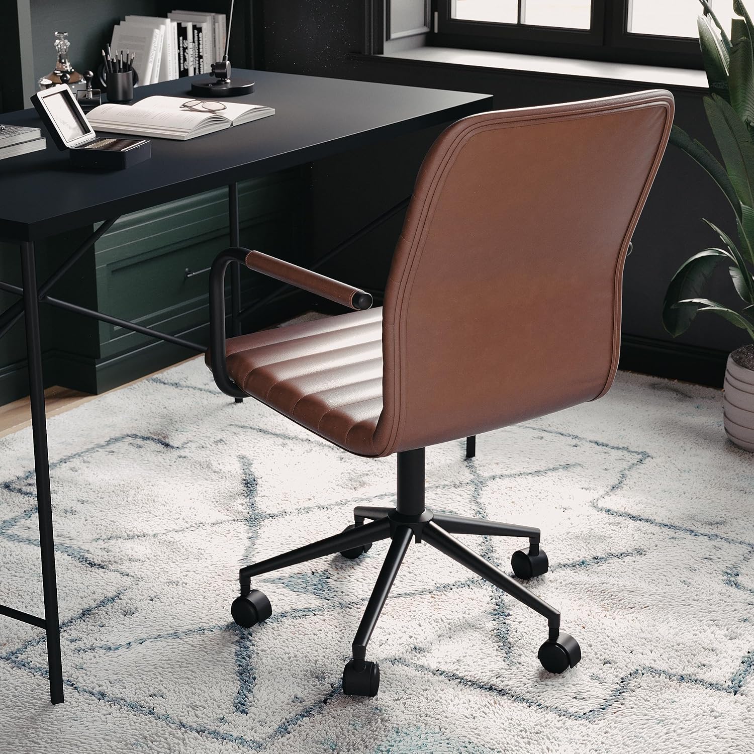 Martha Stewart Taytum Swivel Task Chair with Armrests for Home Office