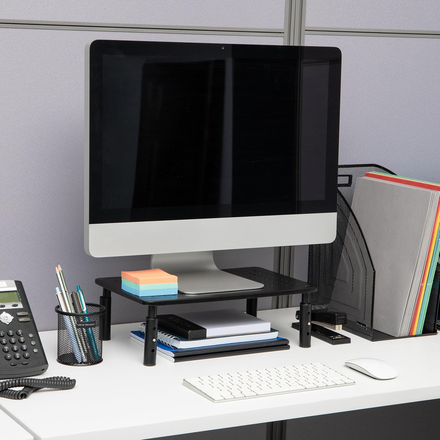 MIND READER Monitor Stand, Height Adjustable, Ventilated Laptop Riser, Metal, 14.5" L x 9.25" W x 4-5.5" H