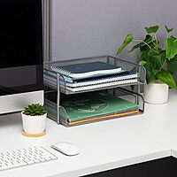 MIND READER Stackable Paper Tray Desktop Organizer, Metal Mesh