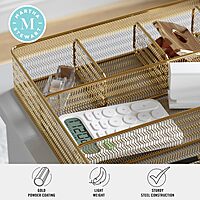 Martha Stewart Ryder Mesh Metal 6-Compartment Larger Desk Drawer Organizer, 2-1/4inH x 14-3/4inW x 12-1/4inD, Gold