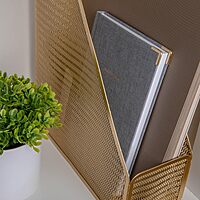 Martha Stewart Ryder Mesh Metal Single-Slot Magazine File Holder Desktop Organizer, 11-1/2inH x 3-3/4inW x 9-3/4inD, Gold