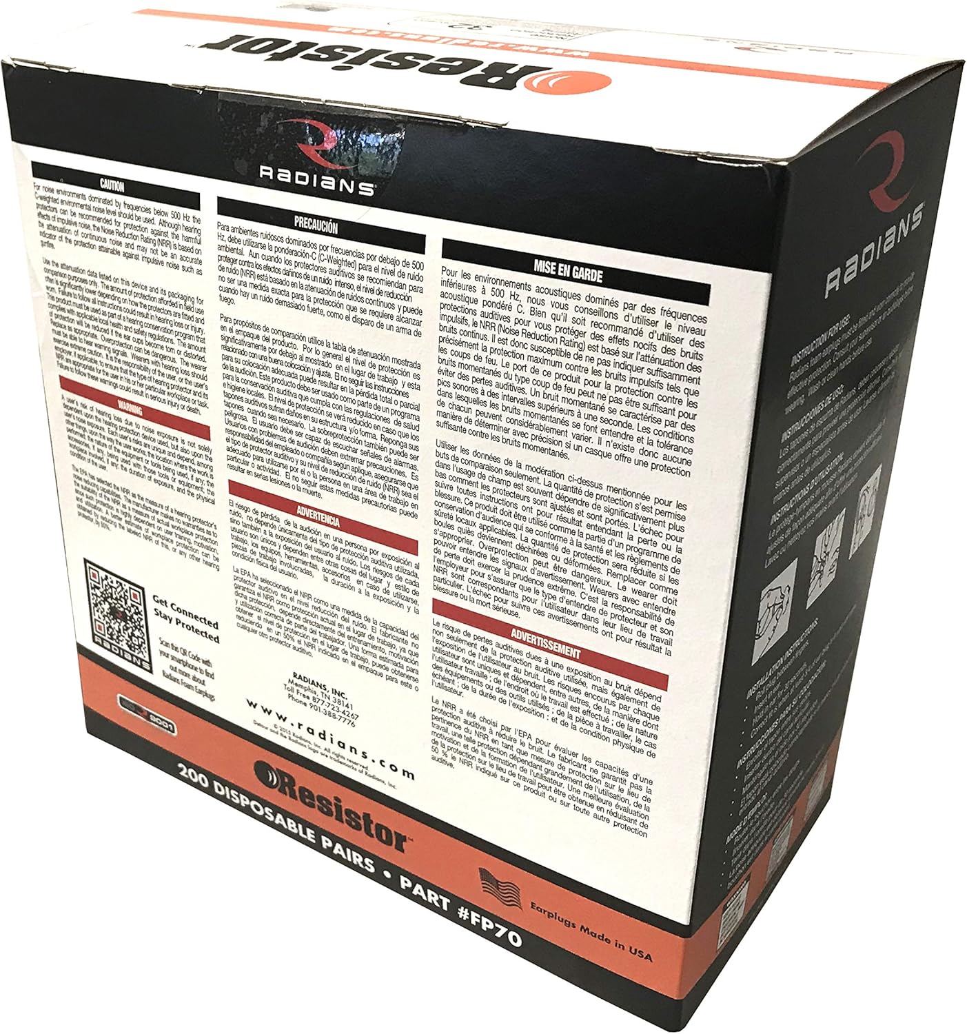 Radians unisex adult Uncorded Industrial Safety Ear Plugs, Multi 1 pair (Pack of 200)