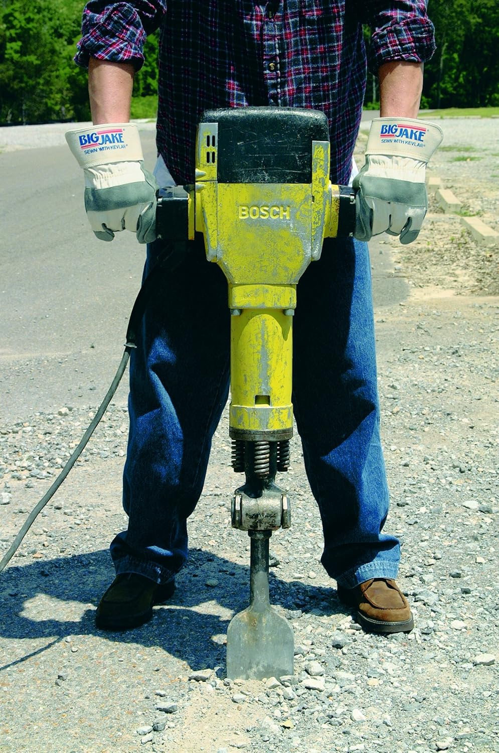 MCR Safety 1715 Big Jake Double Cow Leather Gunn Pattern Gloves with 2-3/4-Inch Safety Cuffs, Natural Pearl/Yellow, XL