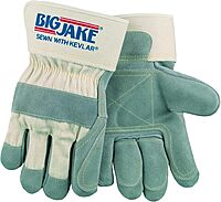 MCR Safety 1715 Big Jake Double Cow Leather Gunn Pattern Gloves with 2-3/4-Inch Safety Cuffs, Natural Pearl/Yellow, XL, 1-Pair X-Large
