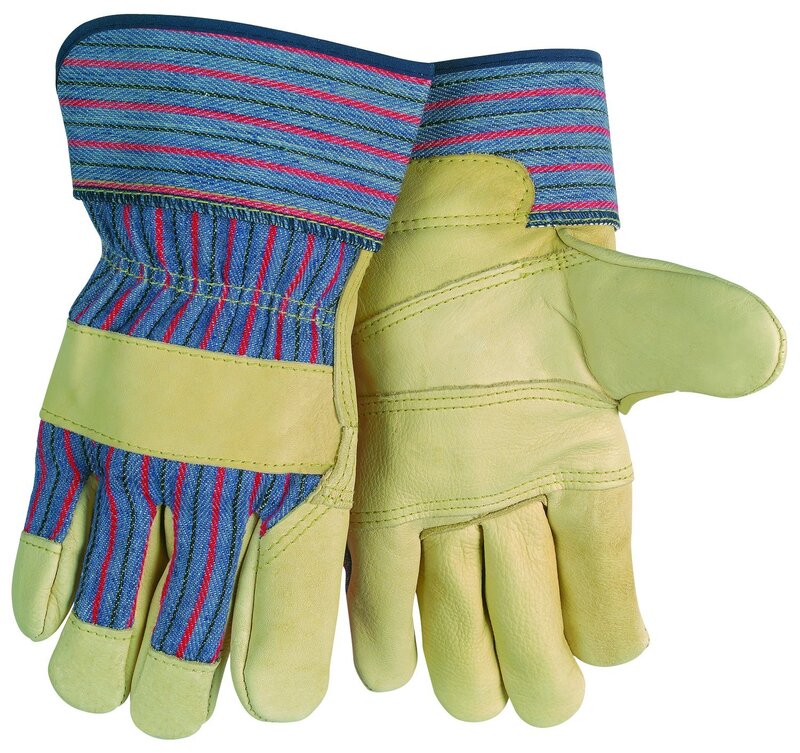 MCR Safety 1931L Economy Patch Palm Grain Cowhide Leather Palm Gloves with 2-1/2-Inch Safety Cuff, Cream, Large, 1-Pair