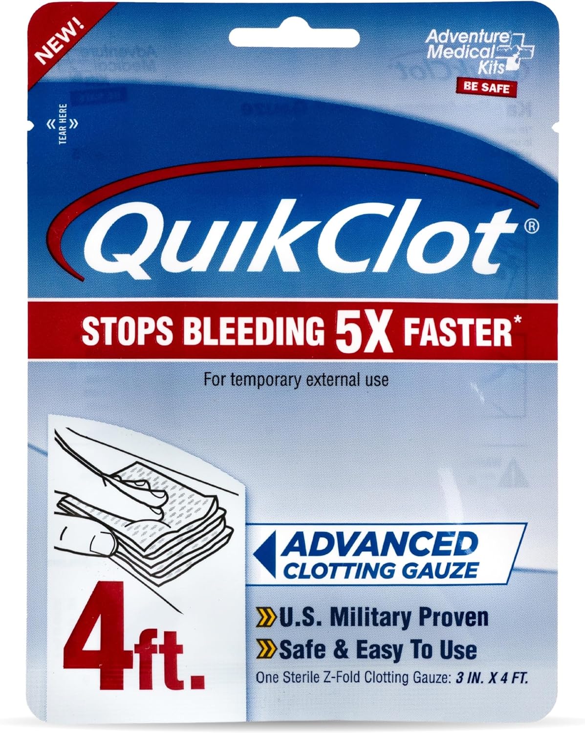 Adventure Medical Kits QuikClot Gauze - Flexible Hemostatic Medical Gauze for Emergency Survival or Disaster Preparedness