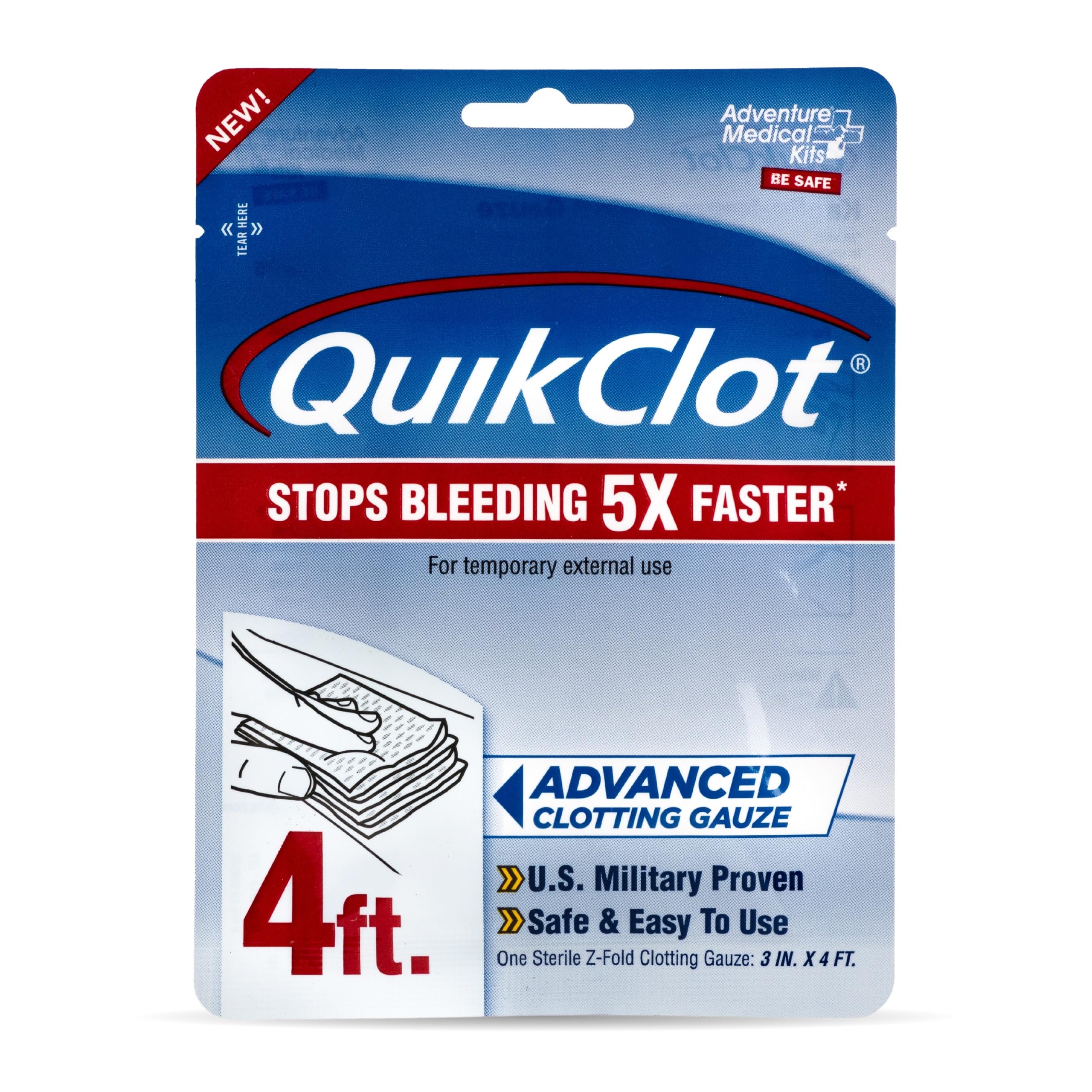 Adventure Medical Kits QuikClot Gauze - Flexible Hemostatic Medical Gauze for Emergency Survival or Disaster Preparedness