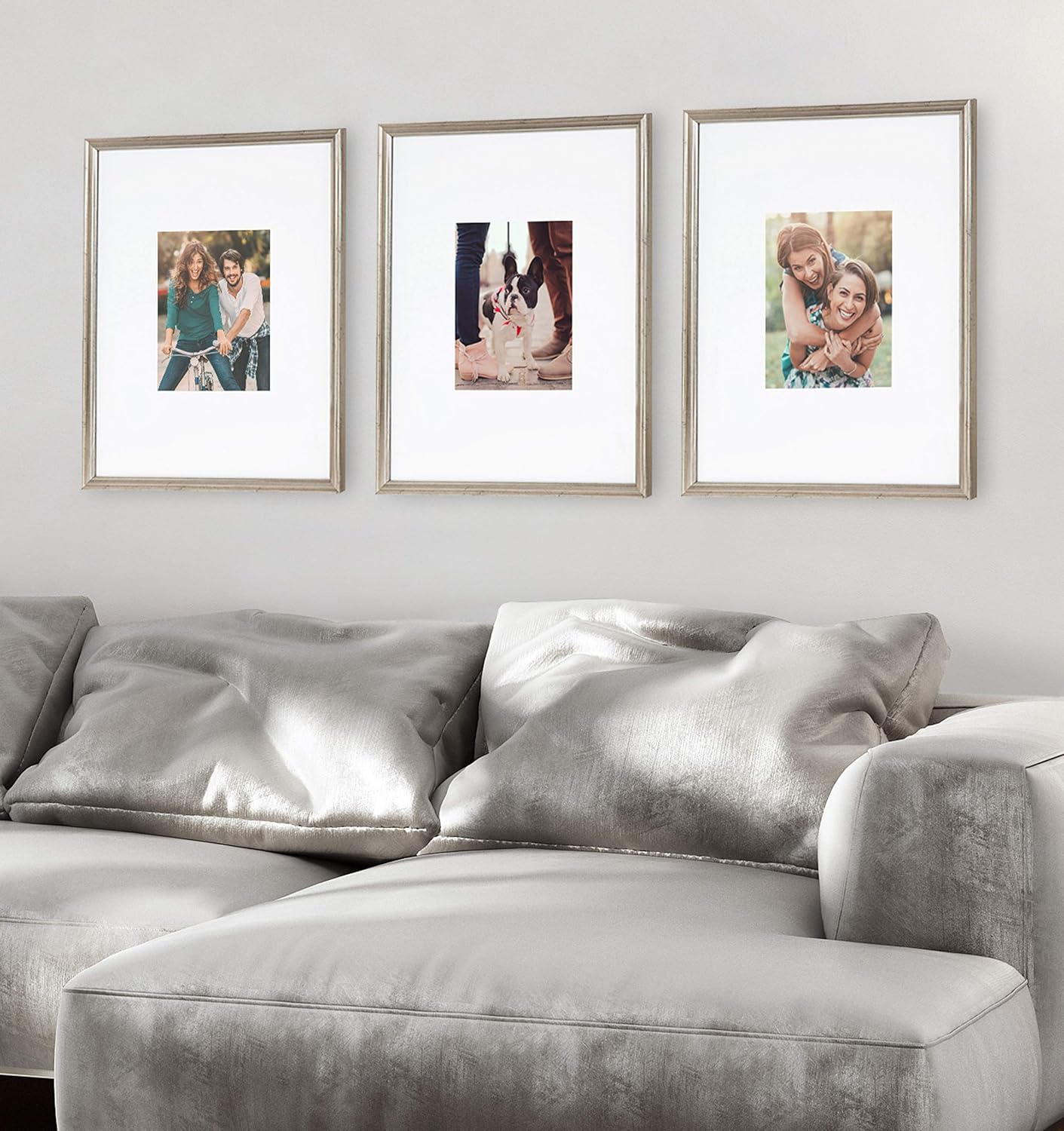 Kate and Laurel Adlynn Wall Picture Frame Set, 16" x 20" matted to 8" x 10", Warm Silver