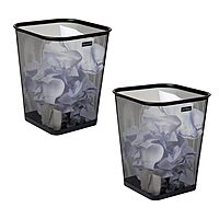 Mind Reader Mesh Trash Can, Waste Paper Basket, Square Metal Mesh 9.75" x 9.75" x 12.25" Black
