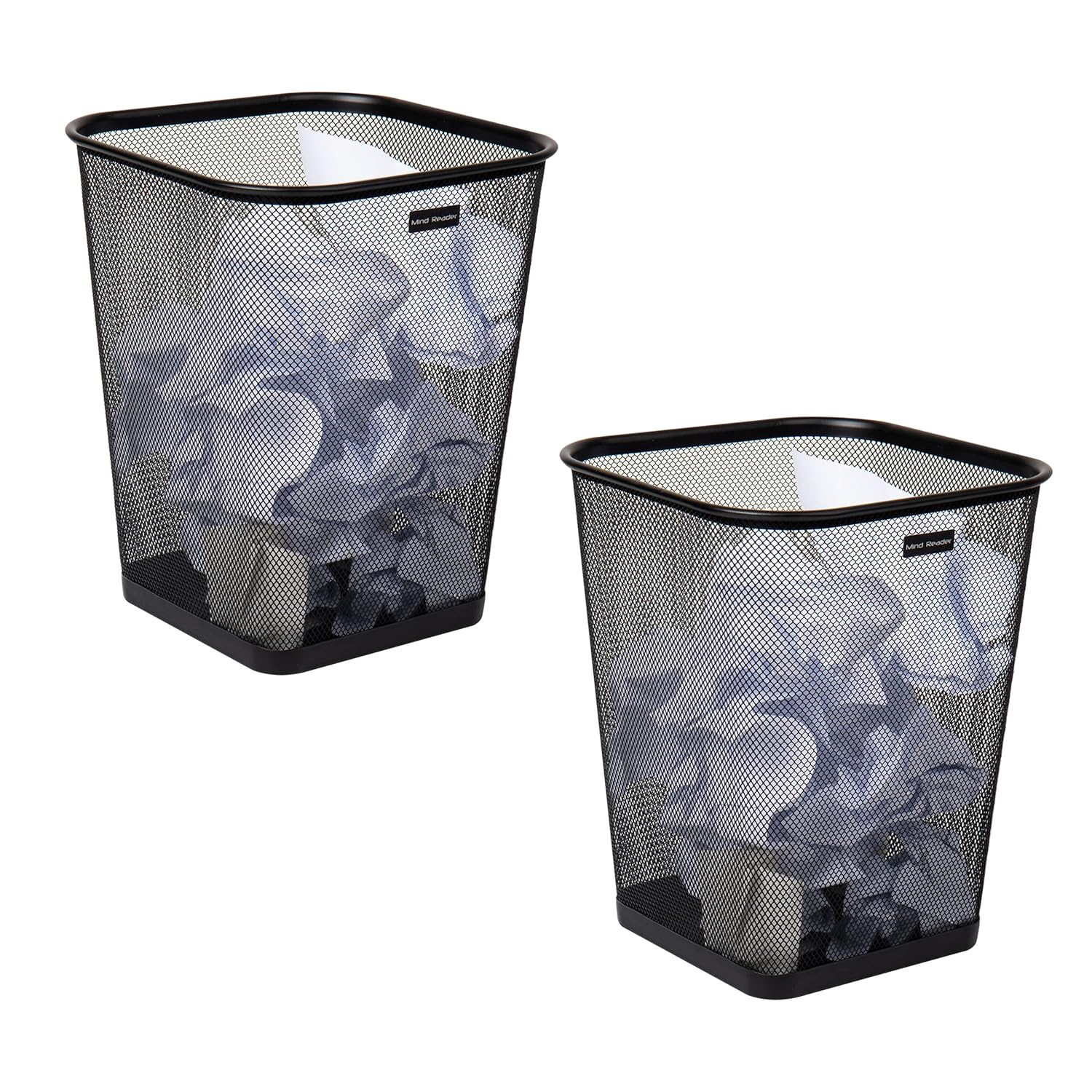 Mind Reader Mesh Trash Can, Waste Paper Basket, Square Metal Mesh 9.75" x 9.75" x 12.25" Black