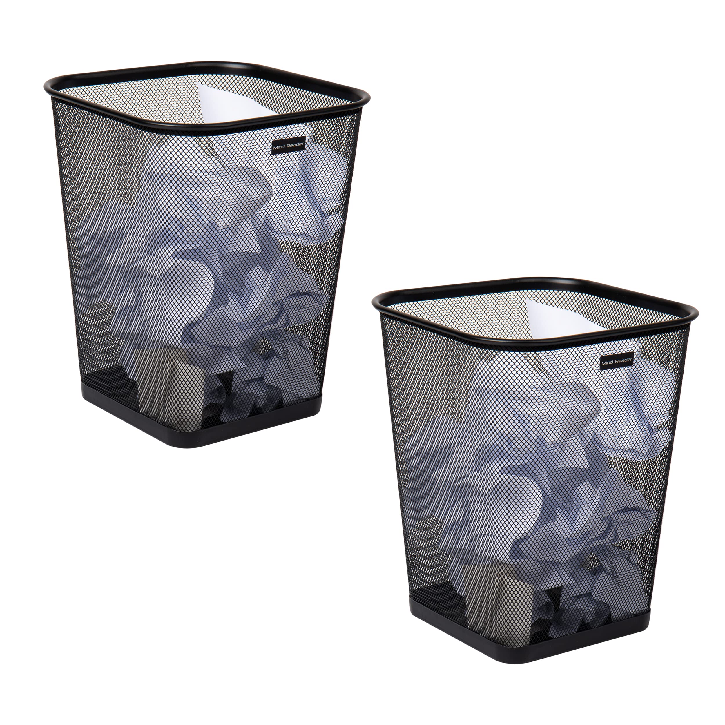 Mind Reader Mesh Trash Can, Waste Paper Basket, Square Metal Mesh 9.75" x 9.75" x 12.25" Black