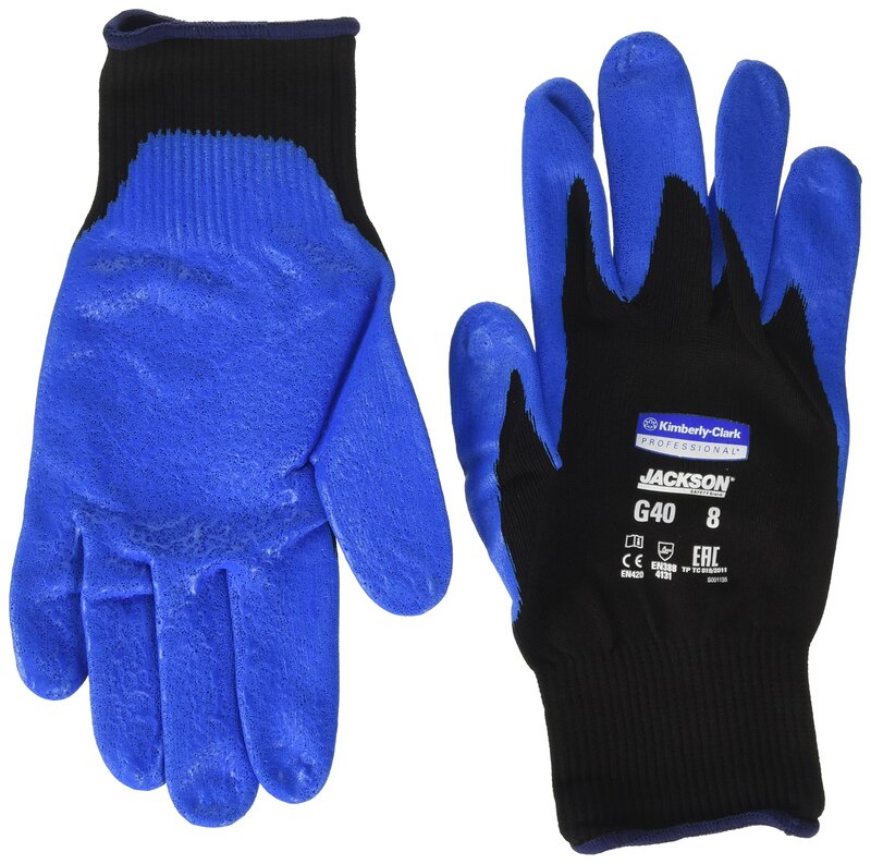 KleenGuard G40 Foam Nitrile Coated Gloves, 230 mm (9.06") Length, Medium/Size 8, Blue/Black, 12 Pairs