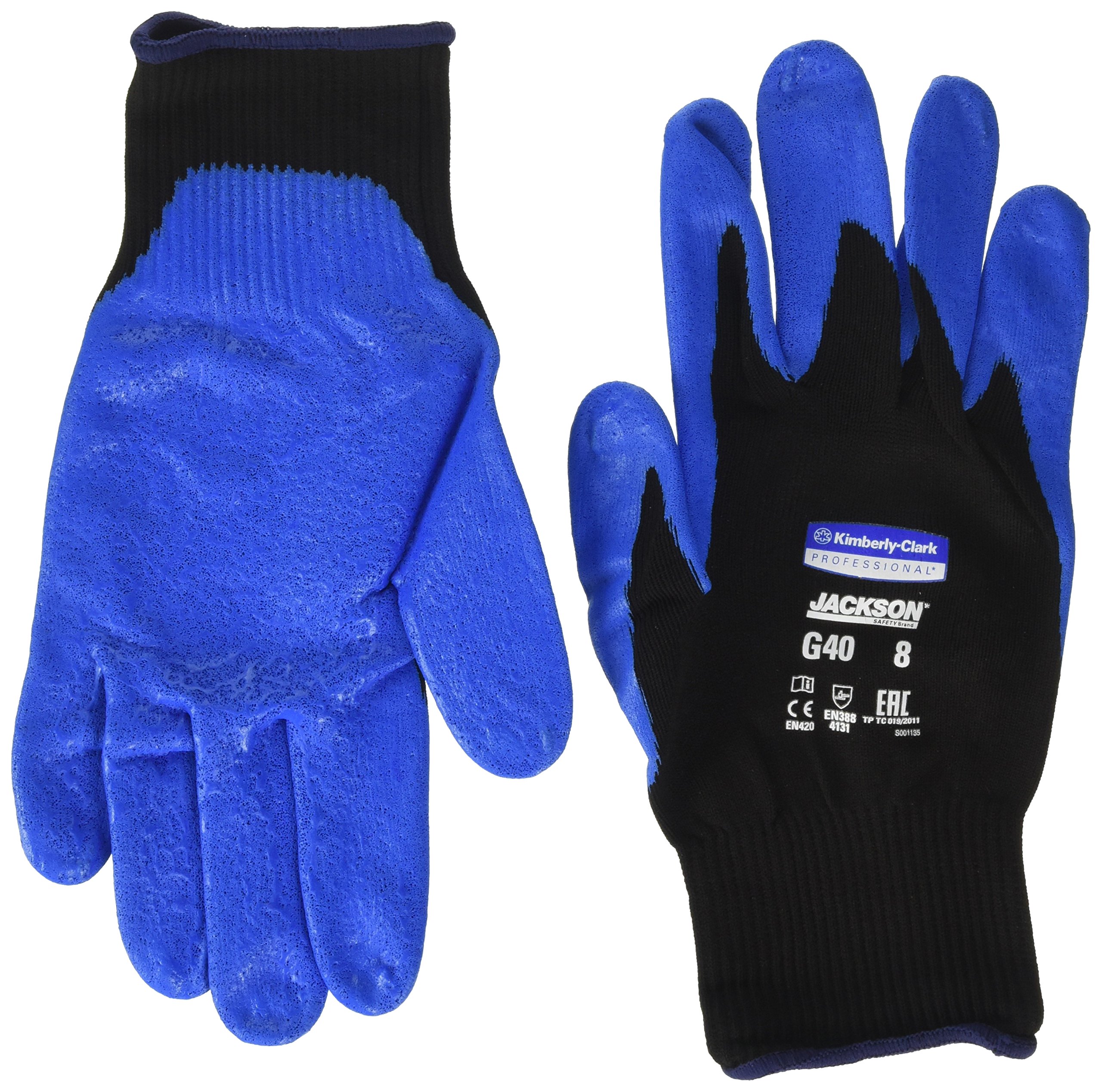 KleenGuard G40 Foam Nitrile Coated Gloves, 230 mm (9.06") Length, Medium/Size 8, Blue/Black, 12 Pairs