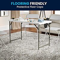 Flash Furniture 4' Rectangular Plastic Folding Event Table with Adjustable Legs and Carrying Handle, Bi-Fold Portable Banquet Table for Indoor/Outdoor Events, White