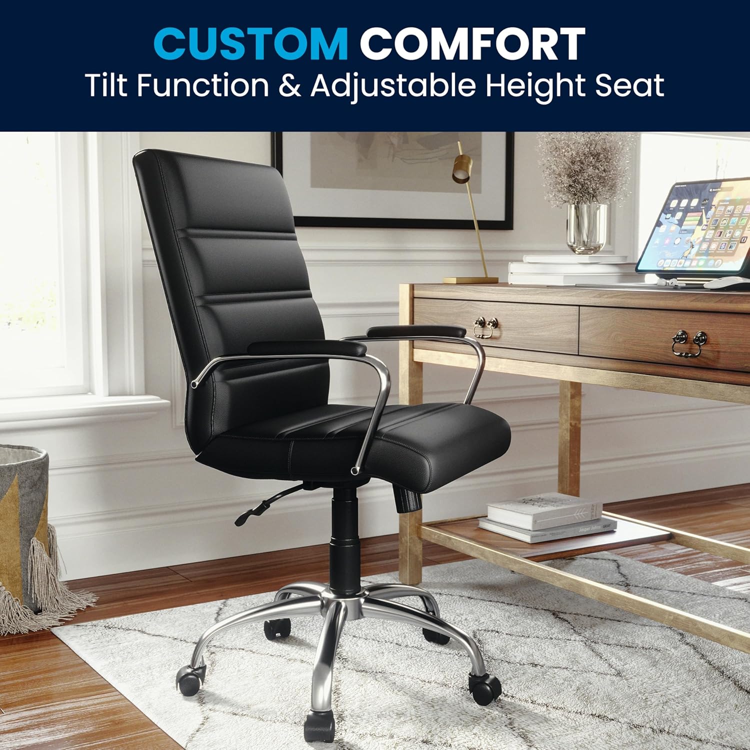 Flash Furniture Whitney Mid-Back Swivel LeatherSoft Desk Chair with Padded Seat and Armrests
