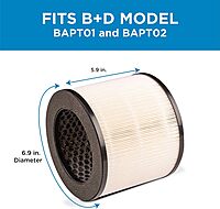 Black+Decker Replacement 3-Stage HEPA Filter, 5-15/16inH x 6-15/16inW x 6-15/16inD