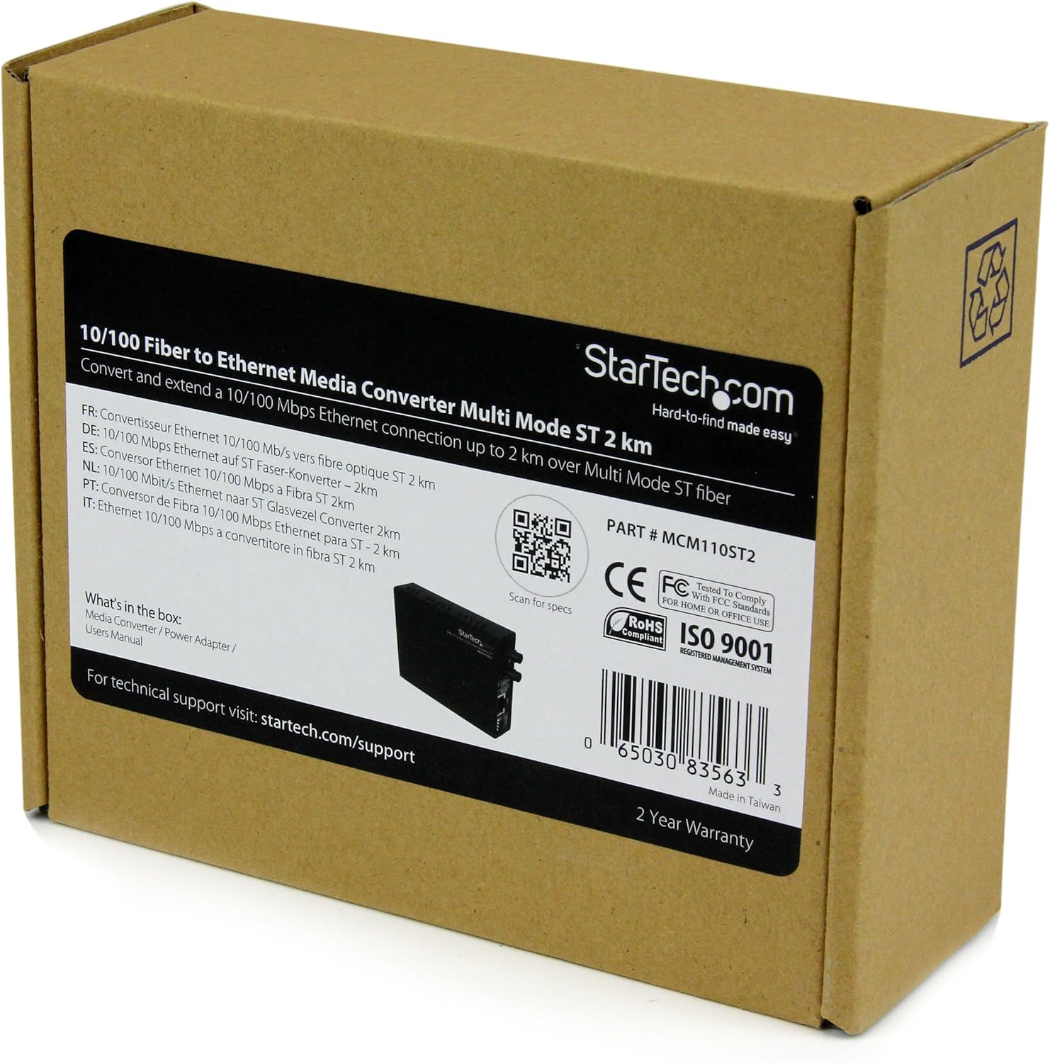 StarTech.com 10/100 Mbps Ethernet to Fiber Optic Media Converter - ST Multimode - 1310nm - 2 km - TAA