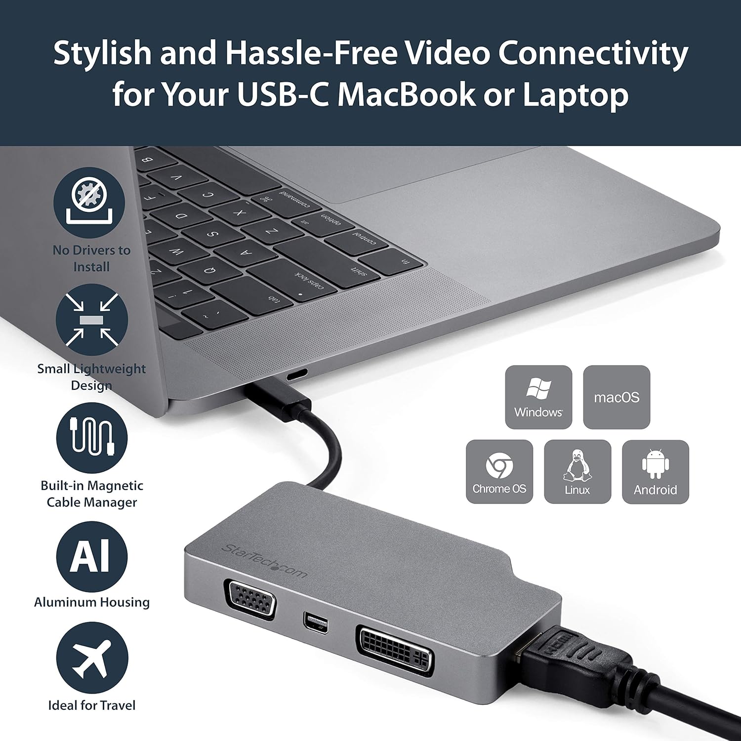 StarTech.com USB C Multiport Video Adapter with HDMI, VGA, Mini DisplayPort or DVI - or DVI (1080p)