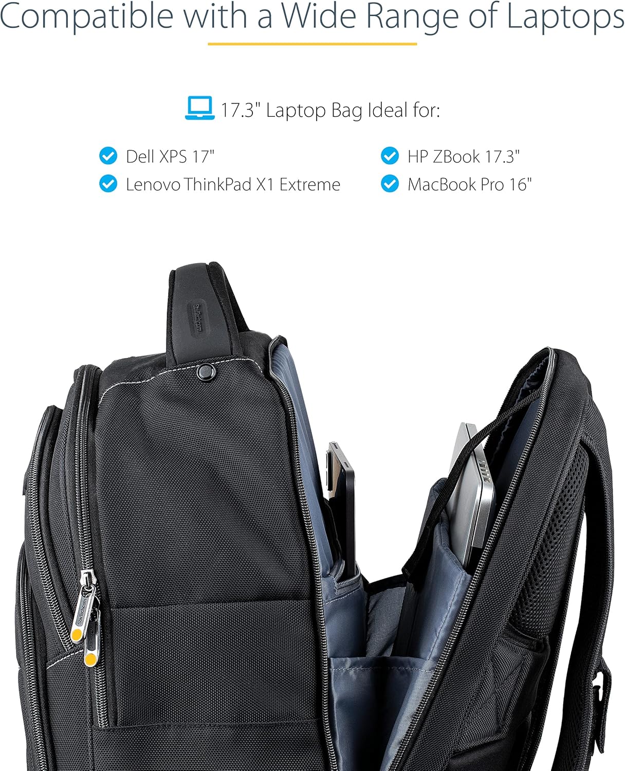 StarTech.com Unisex Backpack Ergonomic Computer Bag with Removable Accessories Case - 1680D Ballistic Nylon, Black