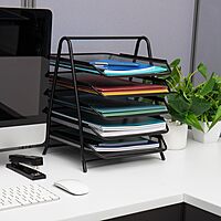 Mind Reader 5-Tier Paper Tray, Desktop Organizer, File Storage, Office, Metal Mesh, 11.75"L x 14"W x 14.5"H, Black