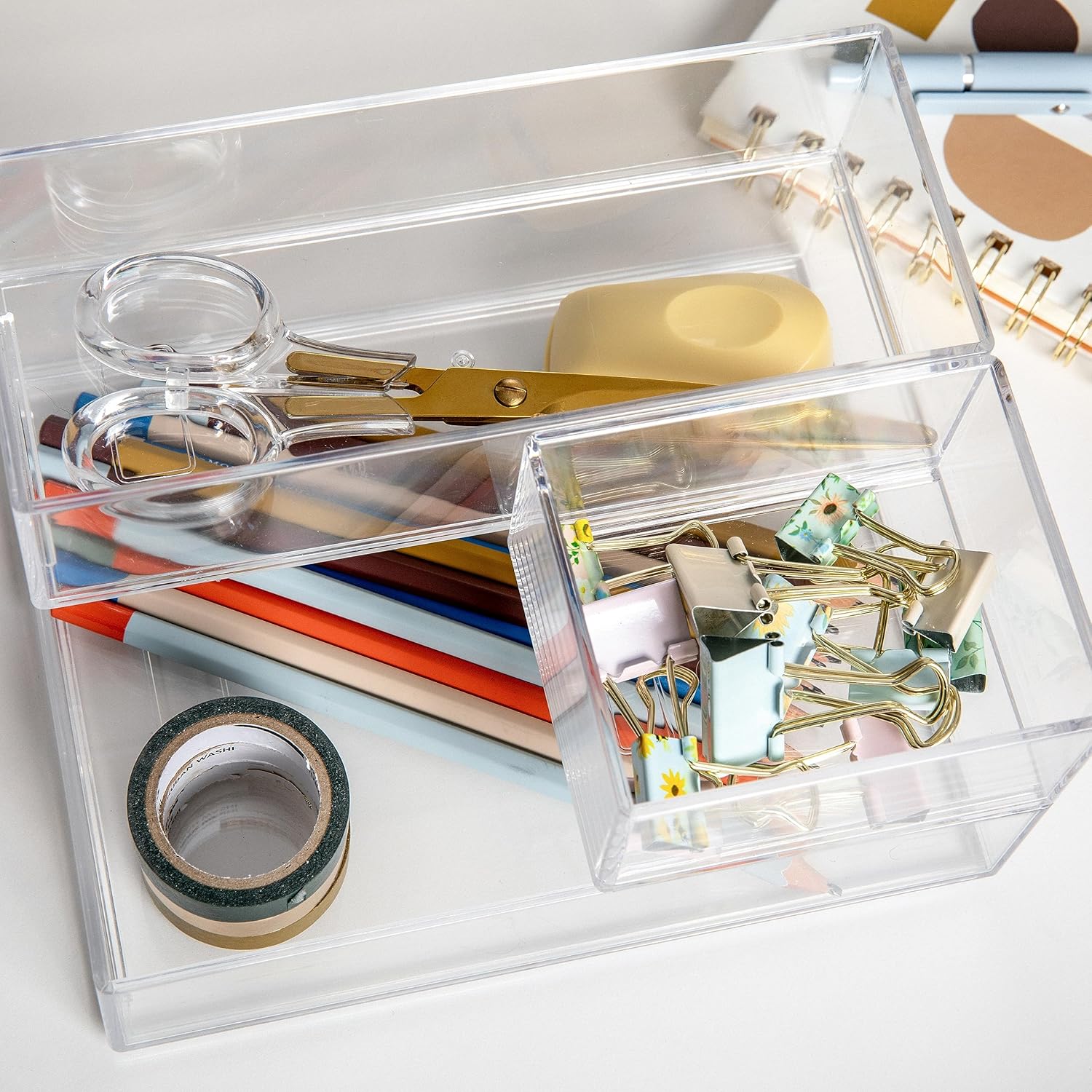 Martha Stewart Brody Stack & Slide Plastic Tray Desktop Organizer, Clear