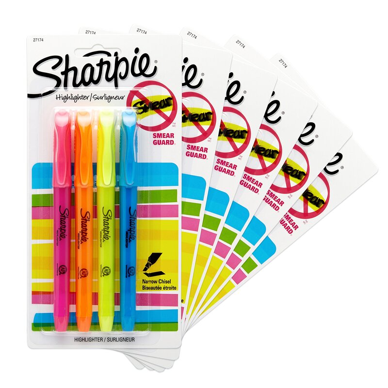SHARPIE Pocket Style Highlighters, Chisel Tip, Assorted Fluorescent, 24 Count (6 Packs of 4)