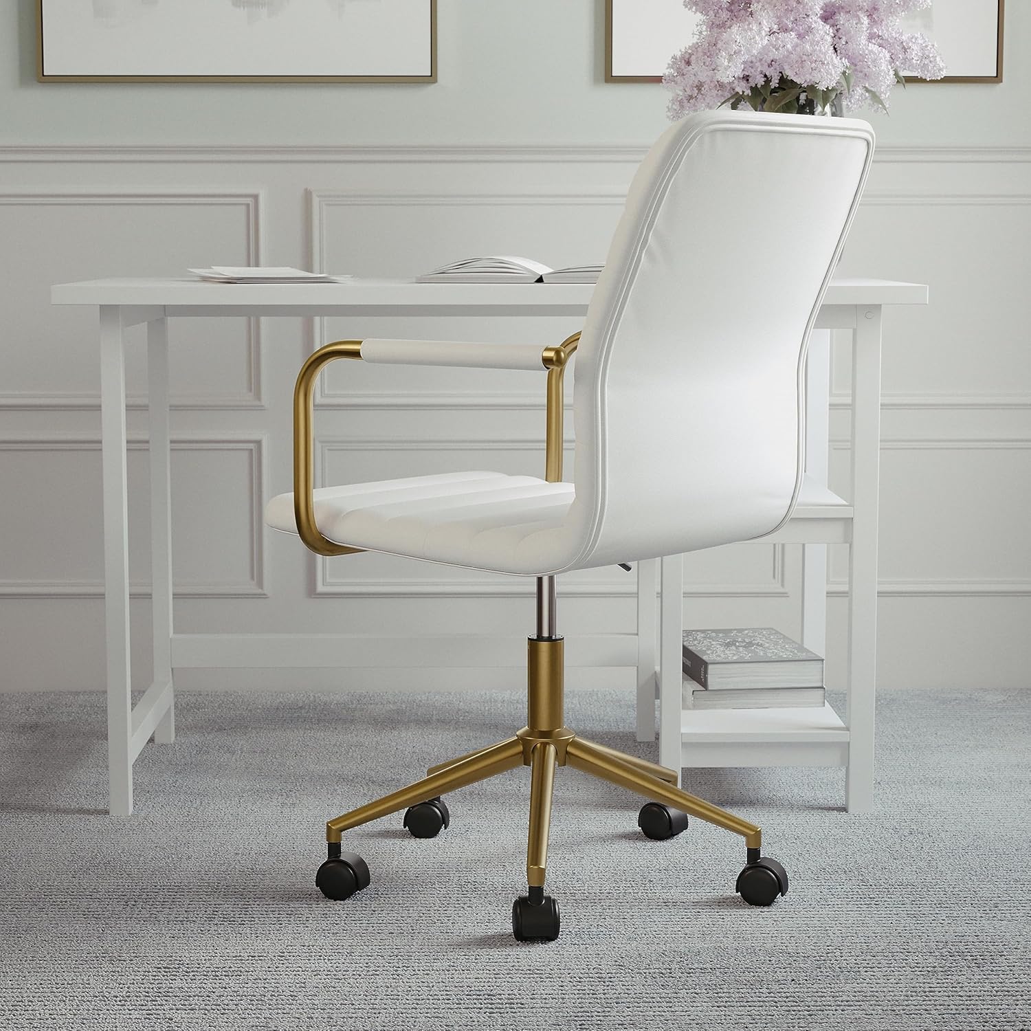 Martha Stewart Taytum Swivel Task Chair with Armrests for Home Office