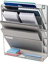 Mind Reader 5-Tier Vertical File Storage Basket, 16inH x 4in W x 12-3/4in D, Silver