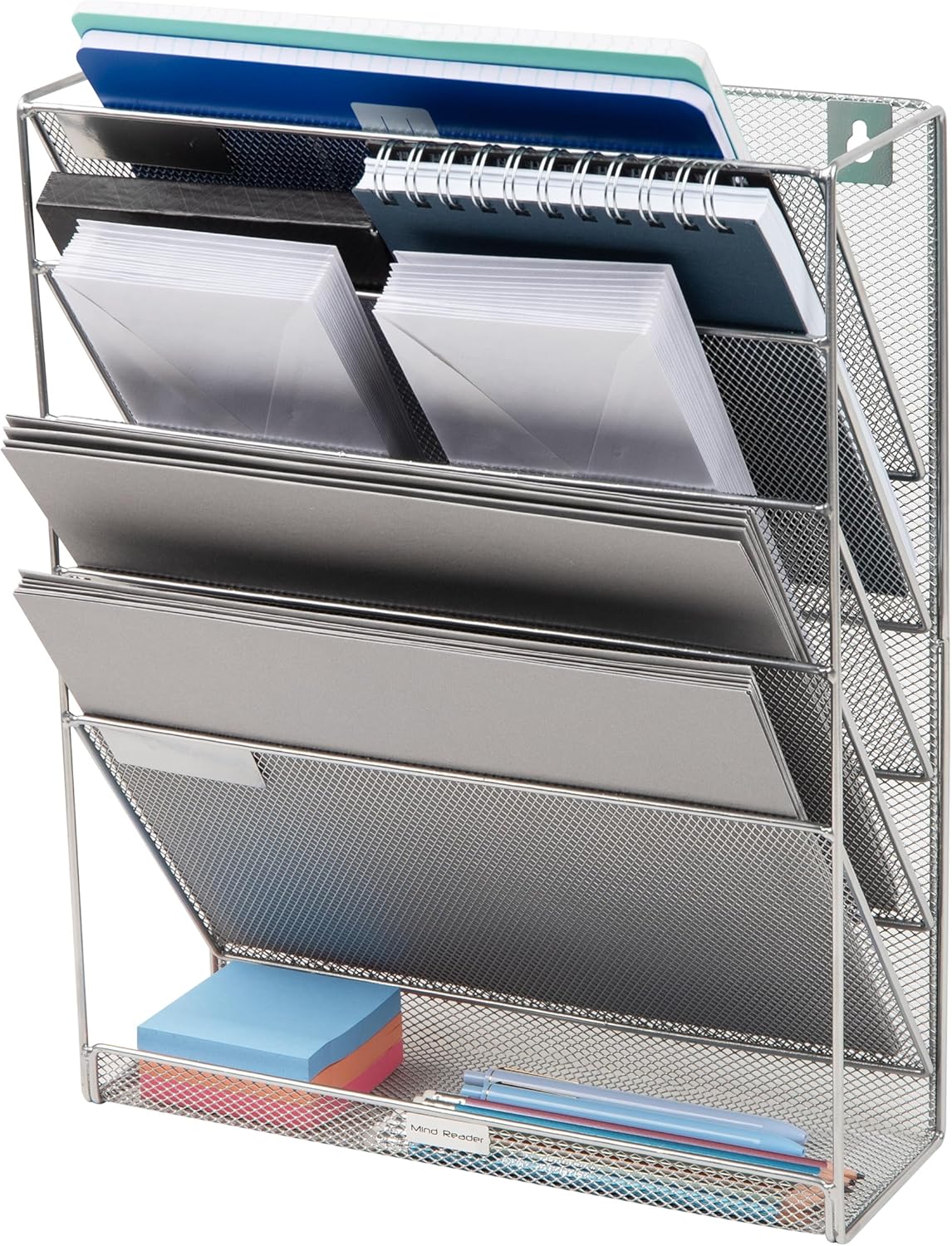 Mind Reader 5-Tier Vertical File Storage Basket, 16inH x 4in W x 12-3/4in D, Silver