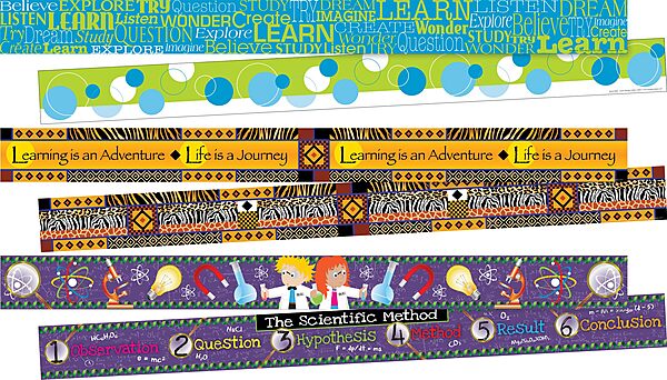 Barker Creek Double-Sided Border, Learning, Trim Out Bulletin Boards and Create Colorful Displays with 105' of Designer Double-Sided Border, 3" x 105', Set of 3 (4046)