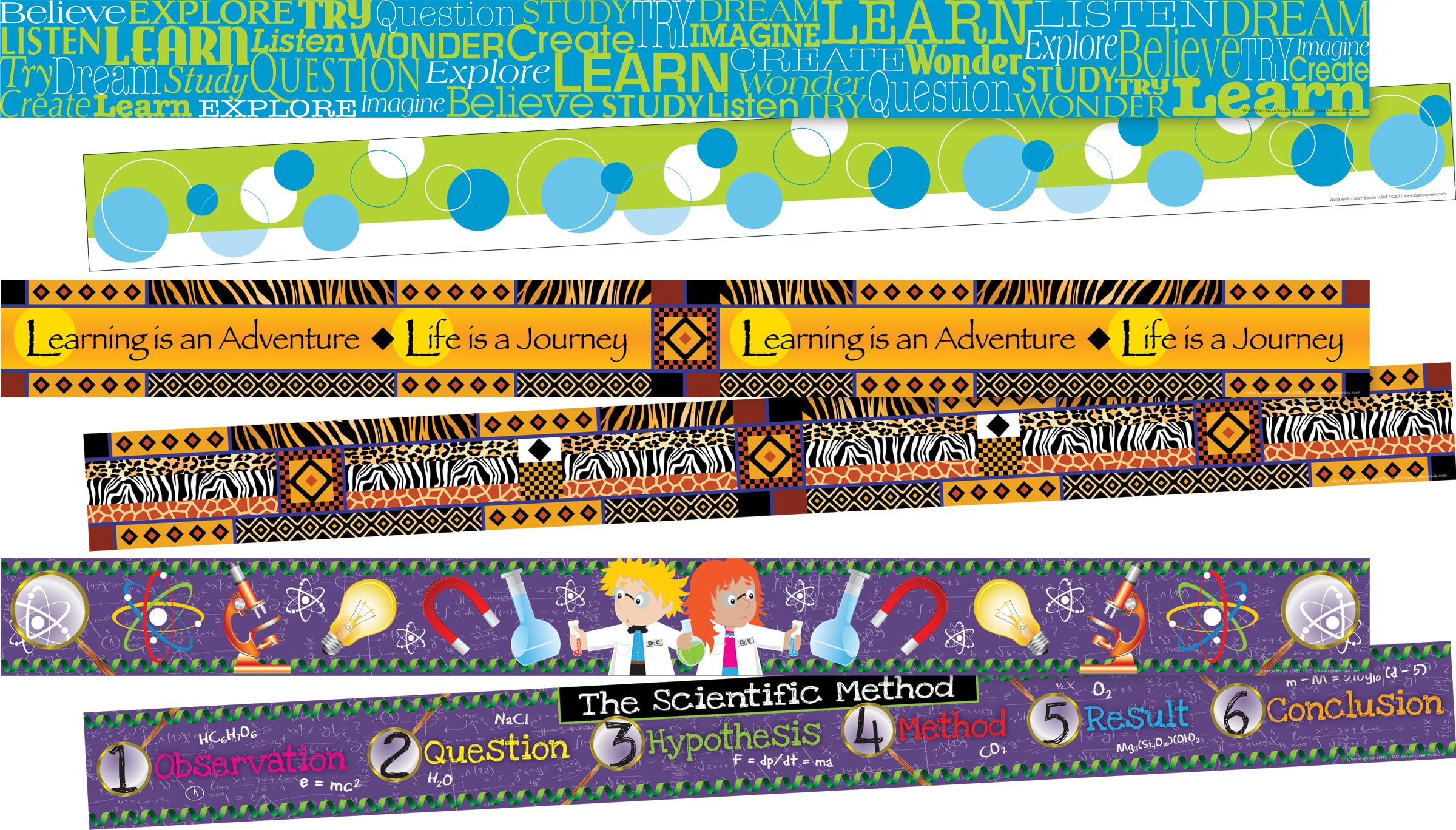 Barker Creek Double-Sided Border, Learning, Trim Out Bulletin Boards and Create Colorful Displays with 105' of Designer