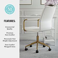 Martha Stewart Taytum Swivel Task Chair with Armrests for Home Office