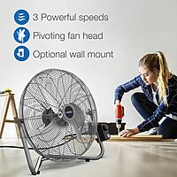 Lasko 20" Silver High Velocity Wall Mount Fan with Pivoting Head - 3 Speeds, Ideal Wall Mount Fan or Floor Fan for Home