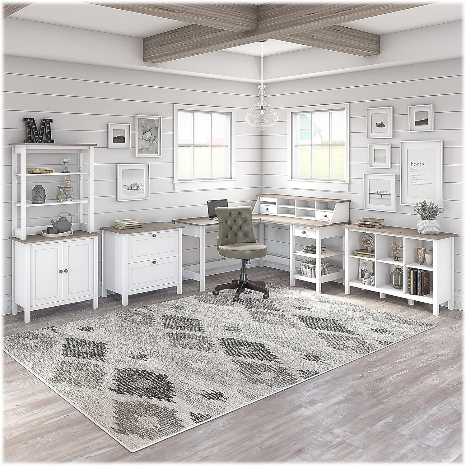 Bush Furniture Mayfield 6 Cube Bookcase in Pure White and Shiplap Gray | Storage for Home Office Workspace Shiplap Gray/Pure
