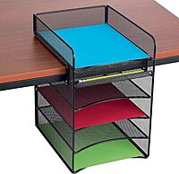 Safco Onyx Hanging Under Desk Organizer, 5 Trays, Office and Classroom Mailbox , Paper and Mail Sorter, Steel Mesh, Black