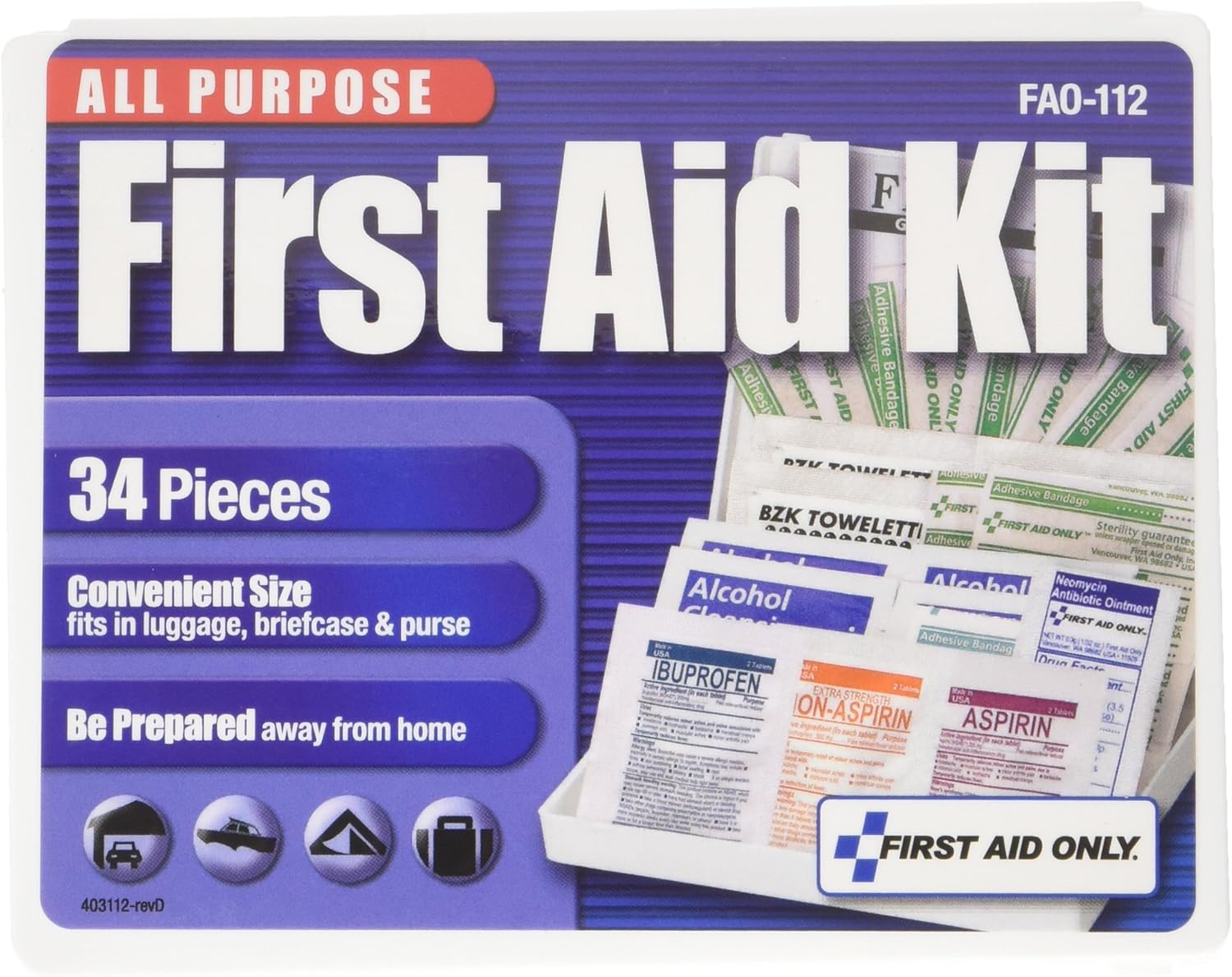 First Aid Only All-Purpose 34 Piece First Aid Kit, Blue/White