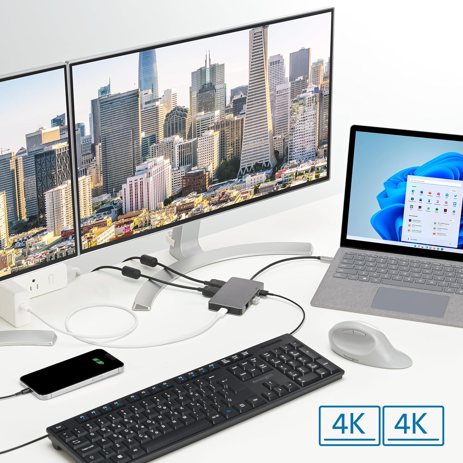 Kensington UH1450P Dual 4K Monitor USB Type C Hub, Laptop Docking Stations with Dual 1.4++ DisplayPort Ports