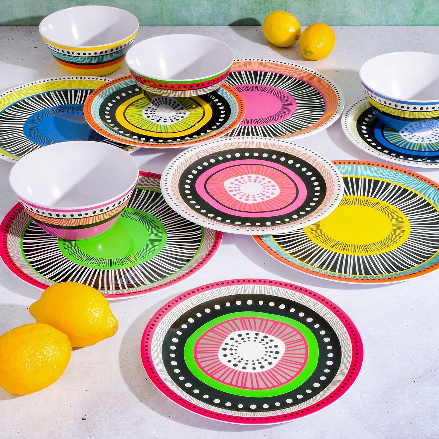 Gibson Home Almira Melamine Dinnerware, Assorted, Service for Four (12pcs) Assorted (Almira) Service for Four (12pcs)