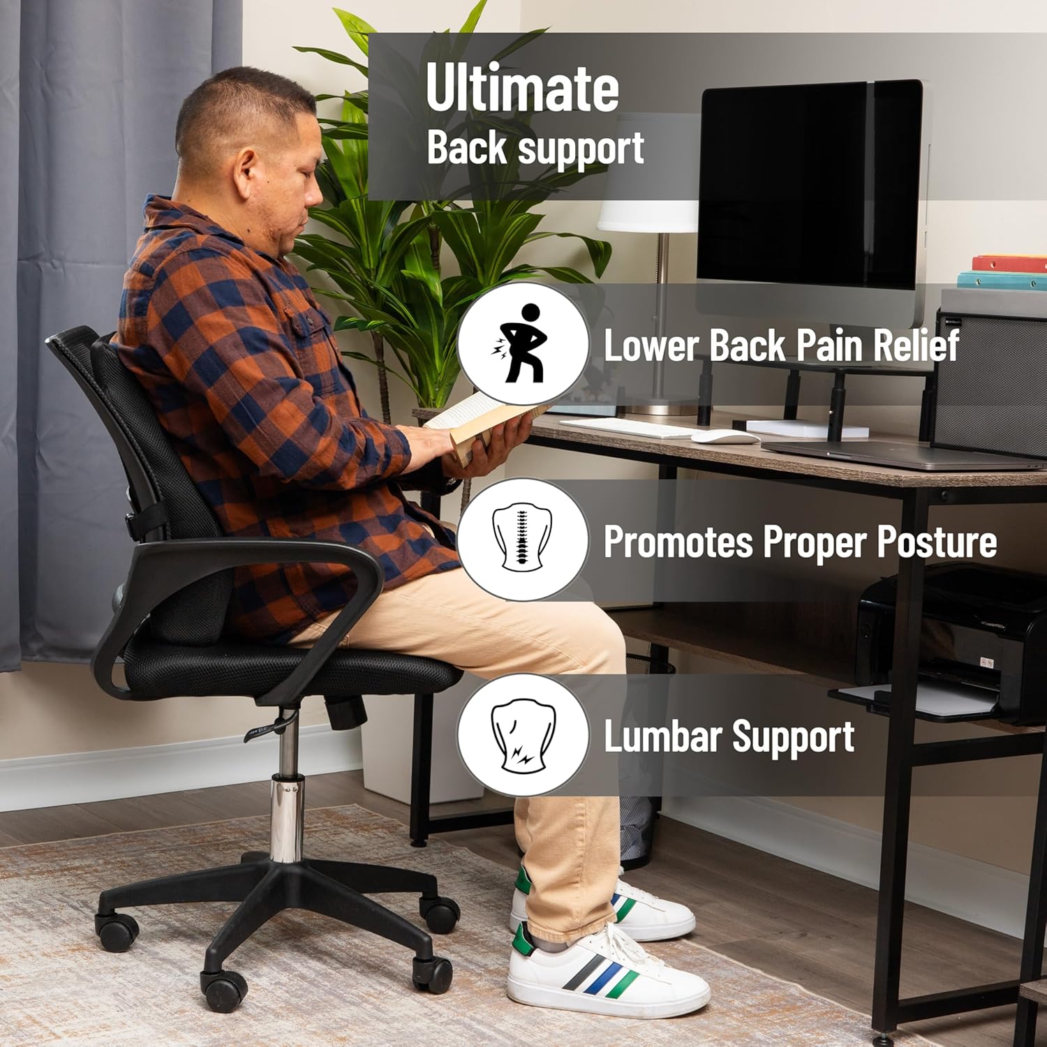 MIND READER Air-Cloud Lumbar Cushion, Memory Foam Back Support