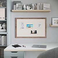 U Brands Linen Bulletin Board, 35"x23", Rustic Wood Style Frame, Industrial Grade Pinning Surface 36" x 24"
